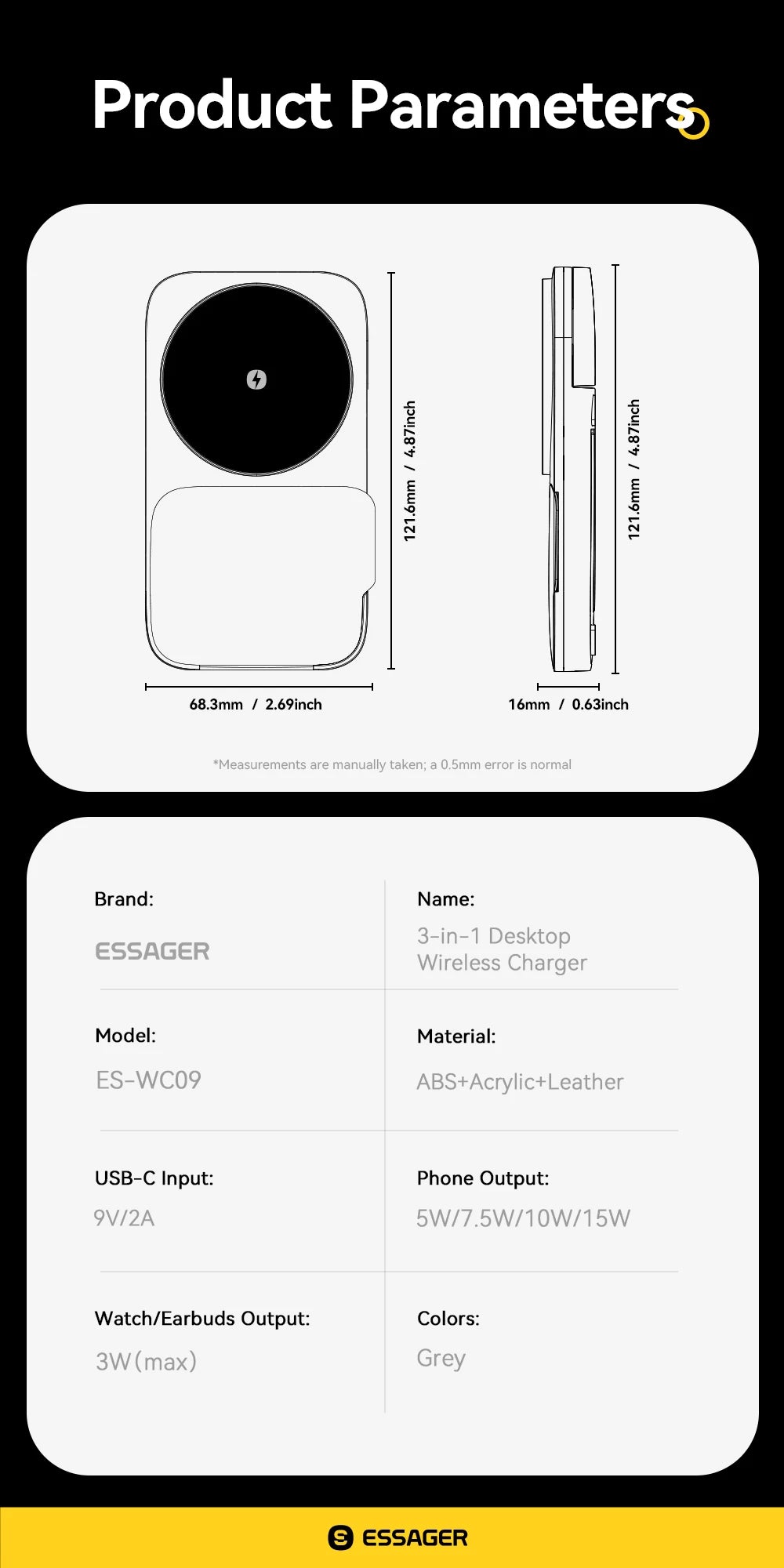 Essager 3-in-1 Wireless Charger Stand 15W – MagSafe Compatible for iPhone, Apple Watch & AirPods
