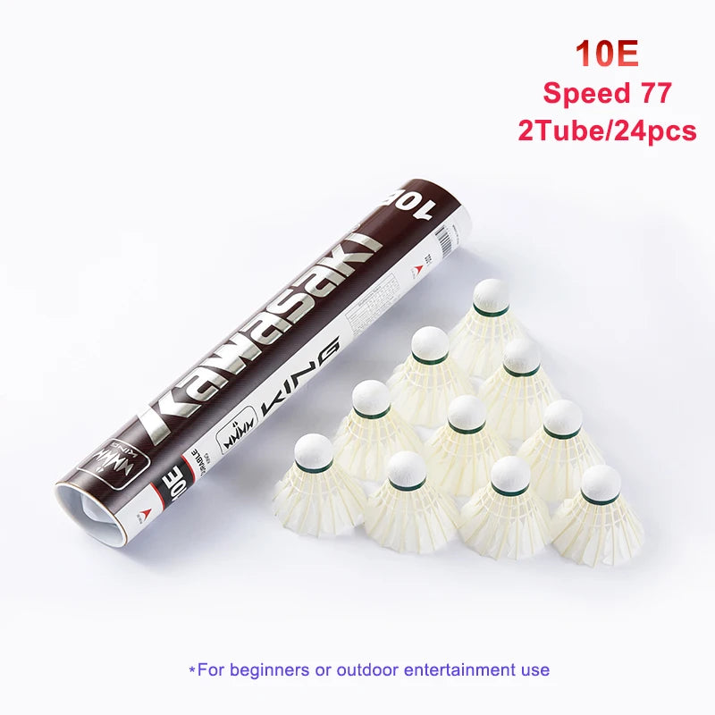 Kawasaki Badminton Shuttlecocks – Goose Feather 8E/10E, Speed 76/77 (12 Pack)