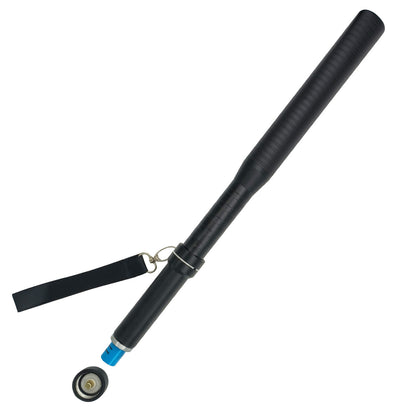 Black telescopic bat with blue accent on a white background