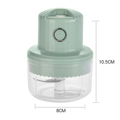 Green kitchen chopper with dimensions on a white background