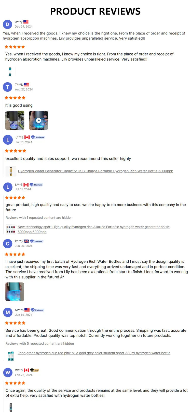 Product reviews with user ratings and comments on a white background