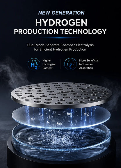 Diagram of a hydrogen production technology with water and gas separation.