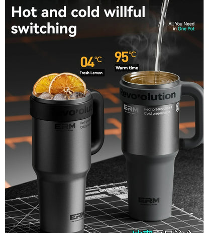 Ceramic Lined Insulated Tumbler with Straw & Handle – 1200ml Stainless Steel Vacuum Flask