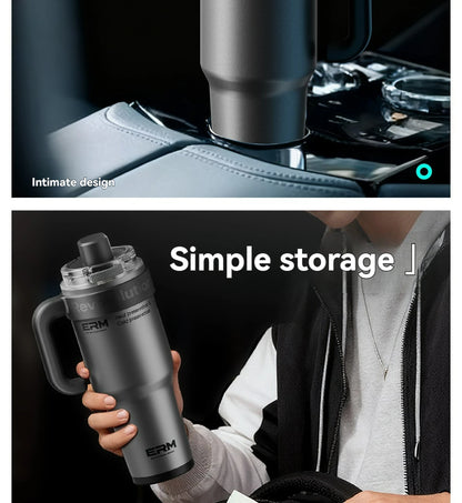 Ceramic Lined Insulated Tumbler with Straw & Handle – 1200ml Stainless Steel Vacuum Flask