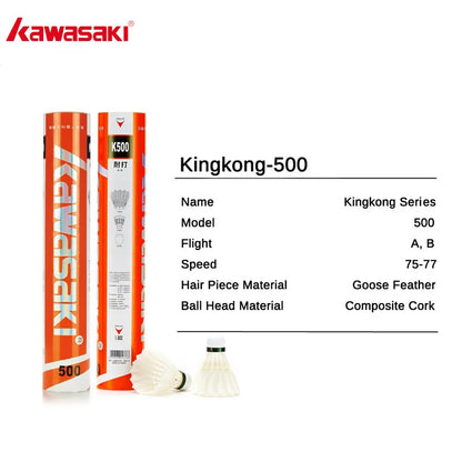 Kawasaki K500 Badminton Shuttlecocks – Goose Feather, Speed 77 (12 Pack)