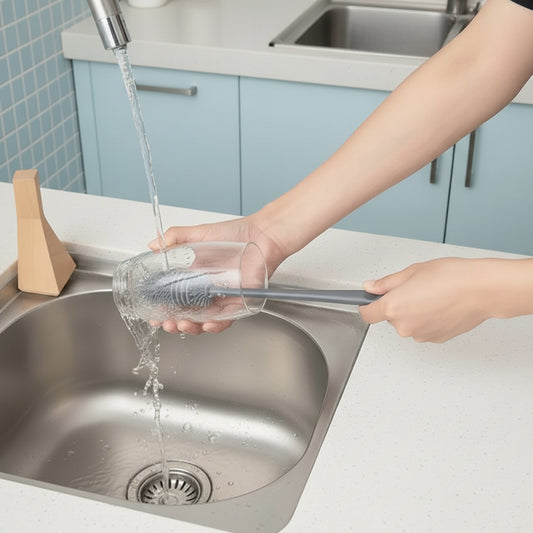 Silicone Bottle Brush - Long Handle Cleaning Brush for Baby Bottles, Thermoses & Glassware