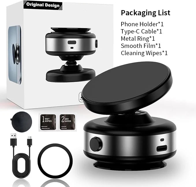 Phone holder with packaging list on a white background