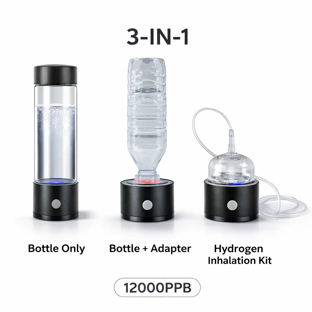 3-in-1 hydrogen water bottle and kit with adapter on a white background