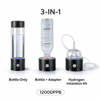 3-in-1 hydrogen water bottle and kit with adapter on a white background