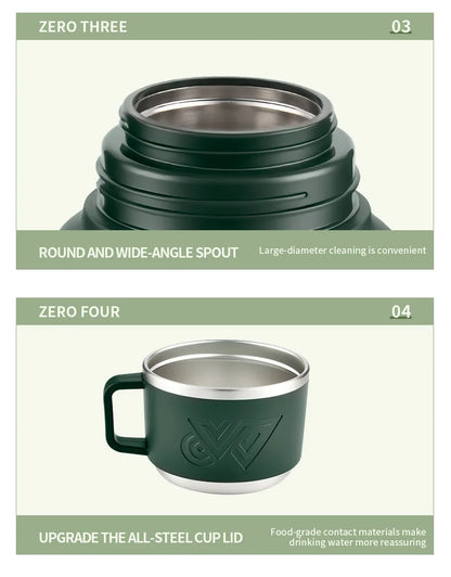 Large Stainless Steel Vacuum Thermos Flask – Double Walled Insulated Bottle for Hot & Cold Drinks