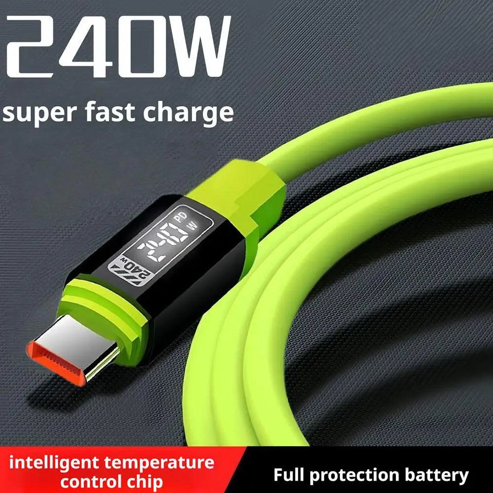 240W Fast Charging USB to Type-C, Type-C to Type-C Data Cable, For Huawei Xiaomi Samsung OPPO VIVO(No digital display)