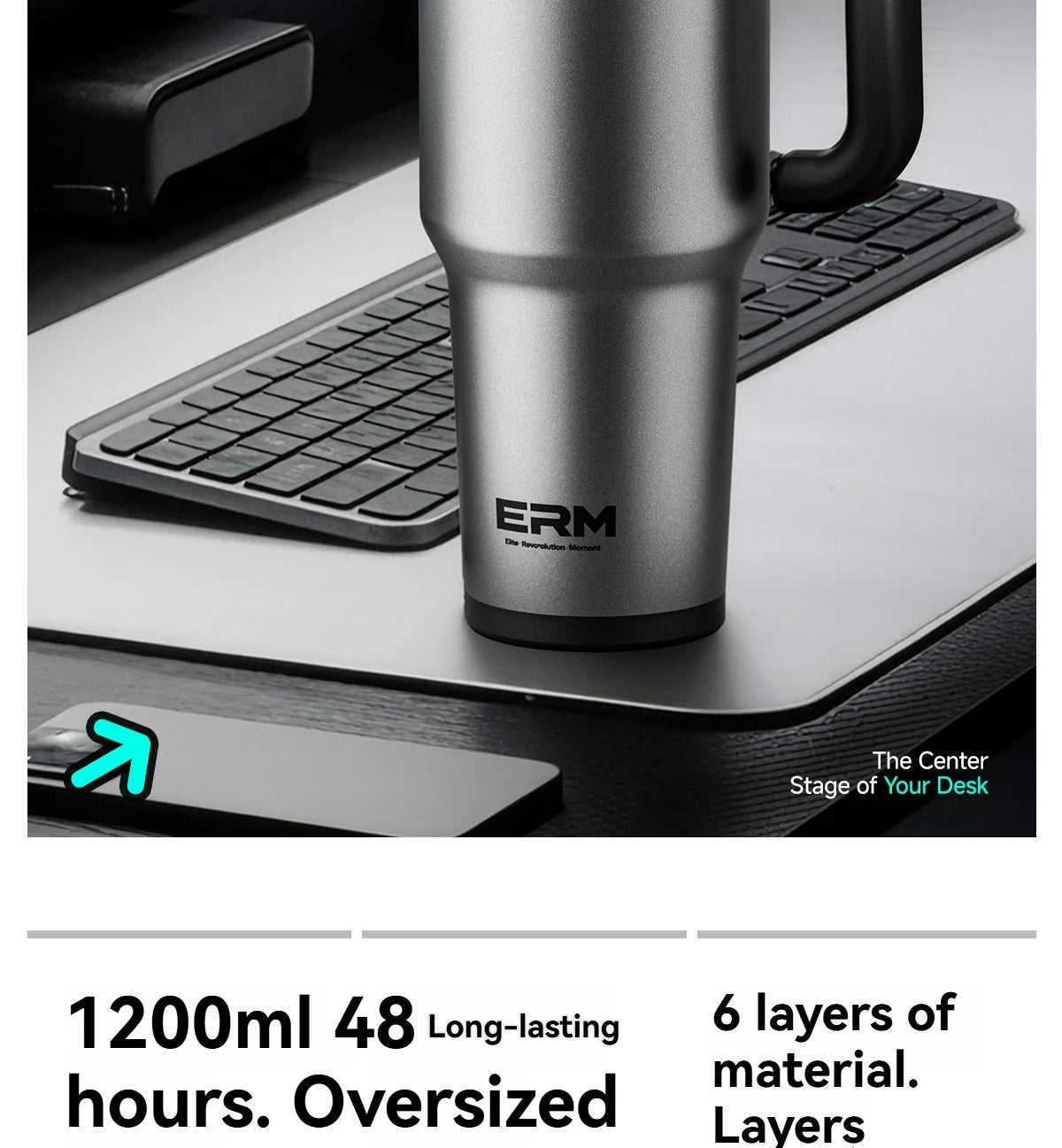 Ceramic Lined Insulated Tumbler with Straw & Handle – 1200ml Stainless Steel Vacuum Flask