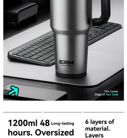 Ceramic Lined Insulated Tumbler with Straw & Handle – 1200ml Stainless Steel Vacuum Flask