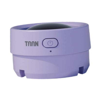 Purple electronic device with a power button on a white background