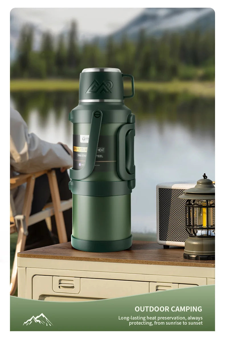 Large Stainless Steel Vacuum Thermos Flask – Double Walled Insulated Bottle for Hot & Cold Drinks