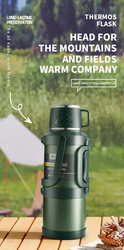 Large Stainless Steel Vacuum Thermos Flask – Double Walled Insulated Bottle for Hot & Cold Drinks