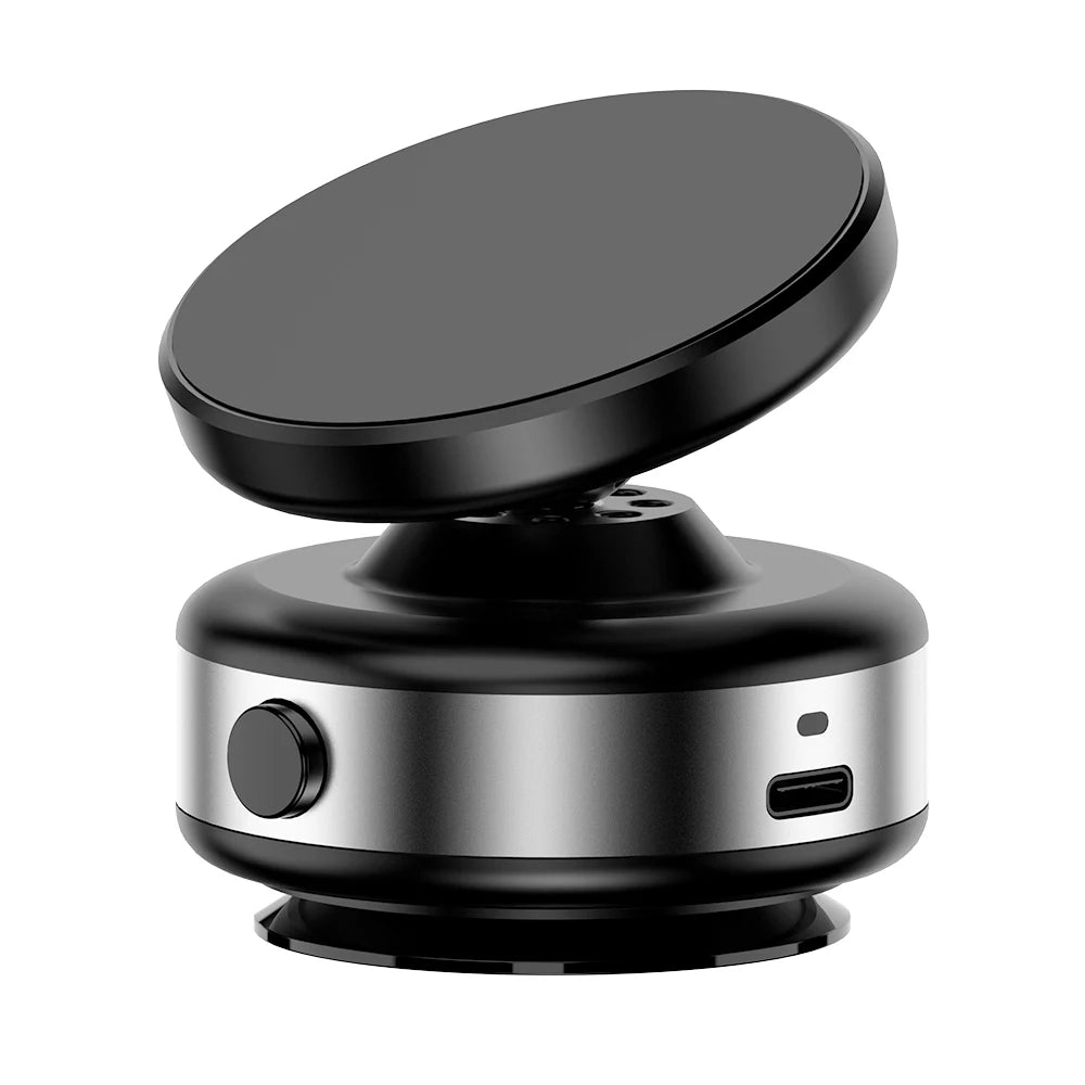 Black and silver magnetic phone holder on a white background