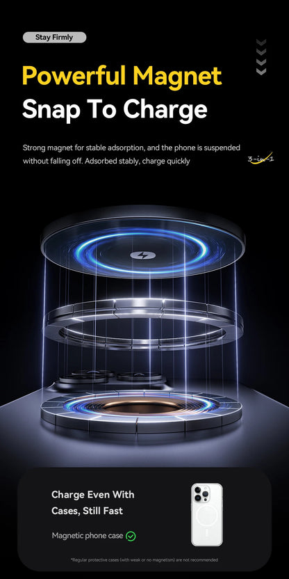 Essager 3-in-1 Wireless Charger Stand 15W – MagSafe Compatible for iPhone, Apple Watch & AirPods