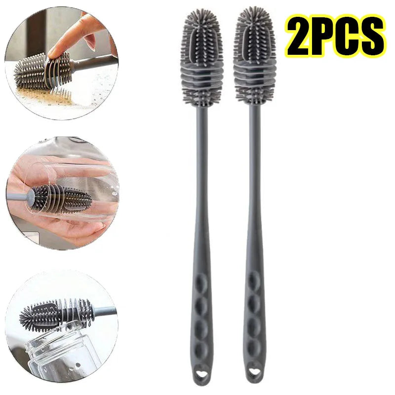Silicone Bottle Brush - Long Handle Cleaning Brush for Baby Bottles, Thermoses & Glassware