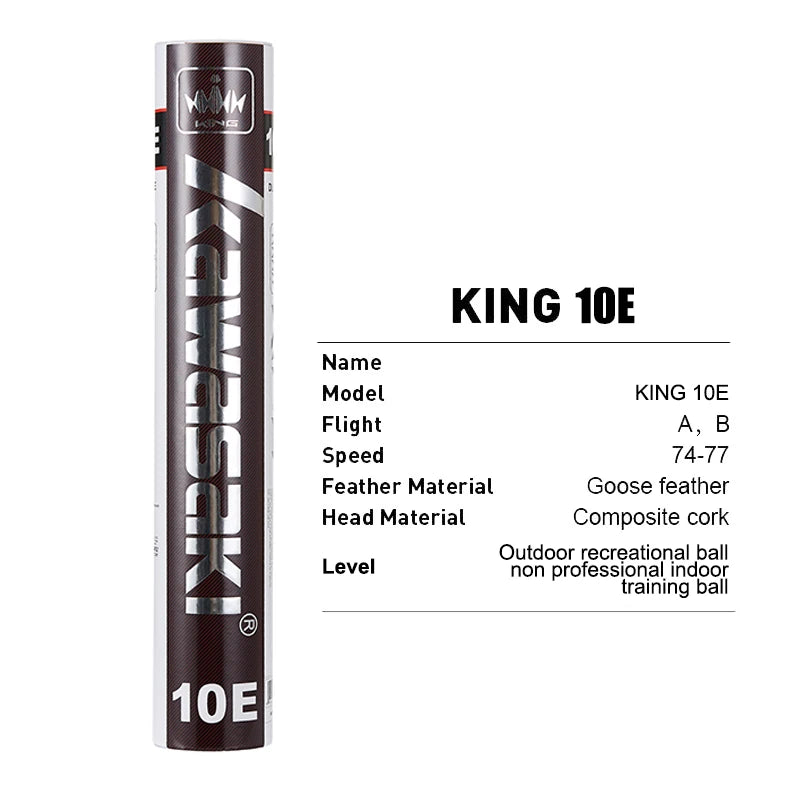 Kawasaki King Series 8E/10E Club & Training Badminton Shuttlecocks – Goose Feather, Speed 76/77