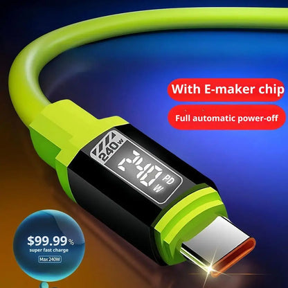 240W Fast Charging USB to Type-C, Type-C to Type-C Data Cable, For Huawei Xiaomi Samsung OPPO VIVO(No digital display)