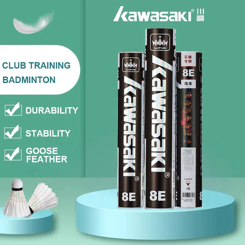 Kawasaki King Series 8E/10E Club & Training Badminton Shuttlecocks – Goose Feather, Speed 76/77