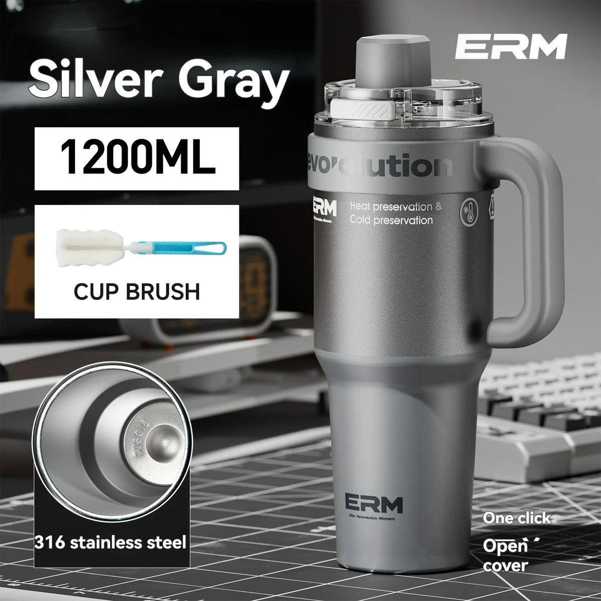 Ceramic Lined Insulated Tumbler with Straw & Handle – 1200ml Stainless Steel Vacuum Flask