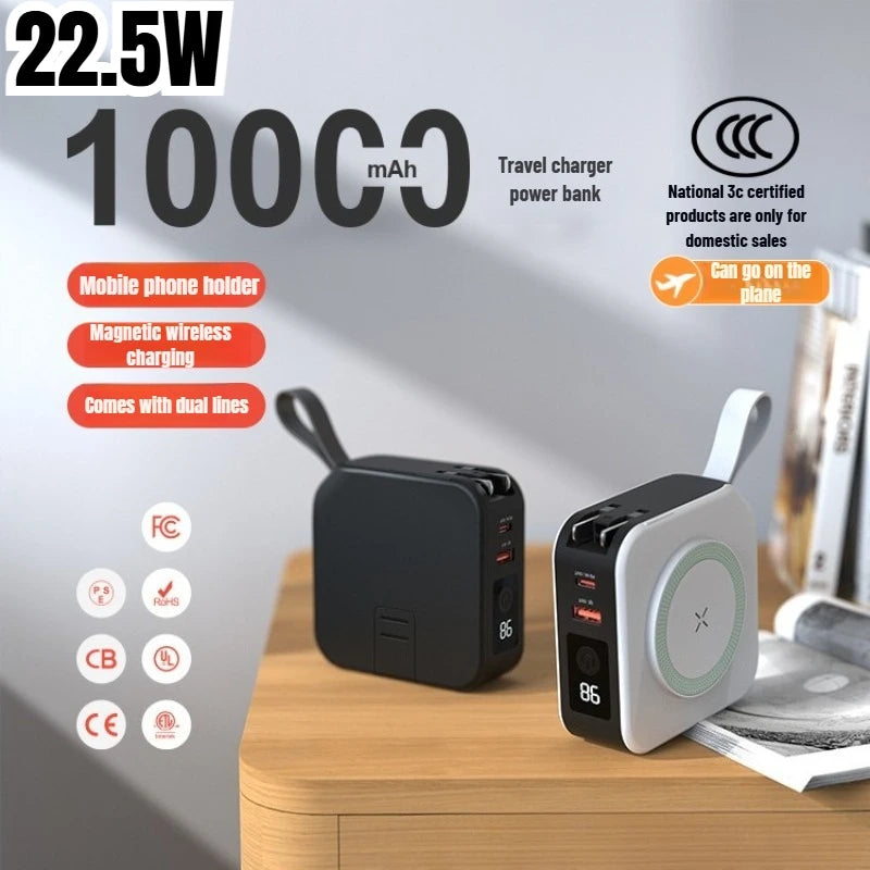 Travel charger power bank with 1000mAh capacity on a wooden surface