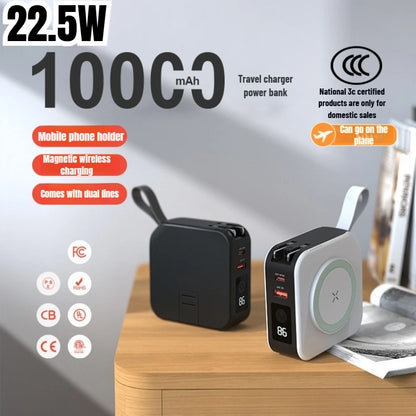 Travel charger power bank with 1000mAh capacity on a wooden surface