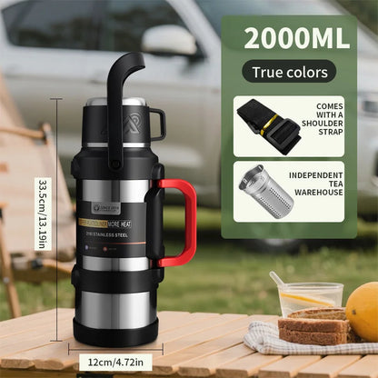 Large Stainless Steel Vacuum Thermos Flask – Double Walled Insulated Bottle for Hot & Cold Drinks
