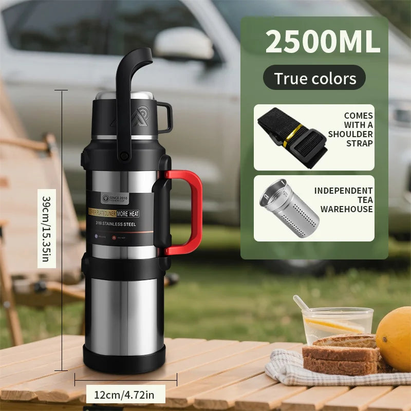 Large Stainless Steel Vacuum Thermos Flask – Double Walled Insulated Bottle for Hot & Cold Drinks