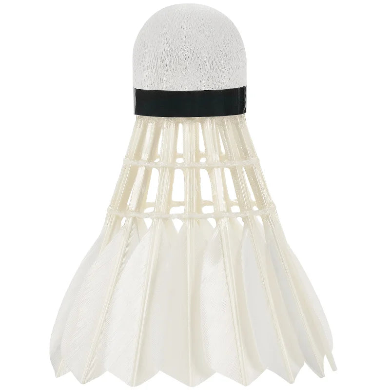 White badminton shuttlecock with a black band on a white background