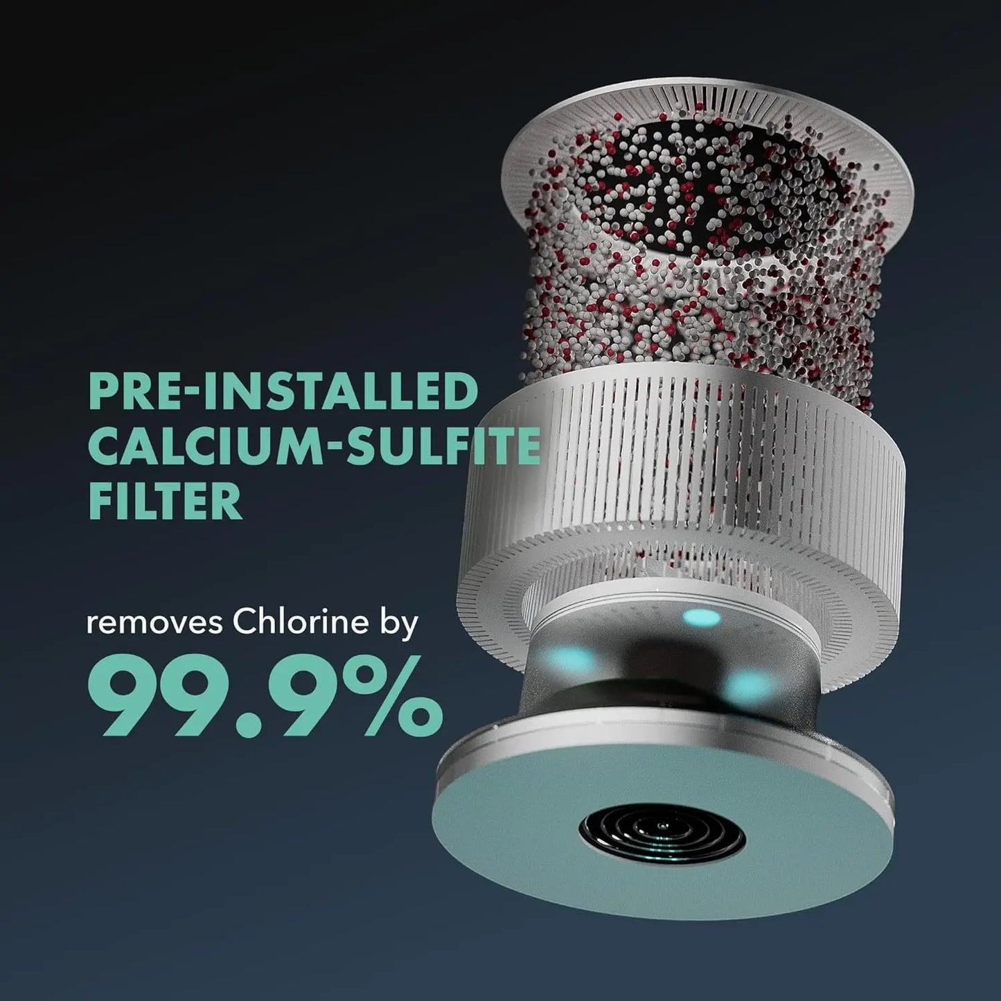 Pre-installed calcium-sulfite filter with text on a dark background