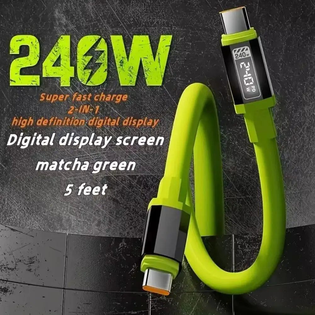 240W Fast Charging USB to Type-C, Type-C to Type-C Data Cable, For Huawei Xiaomi Samsung OPPO VIVO(No digital display)
