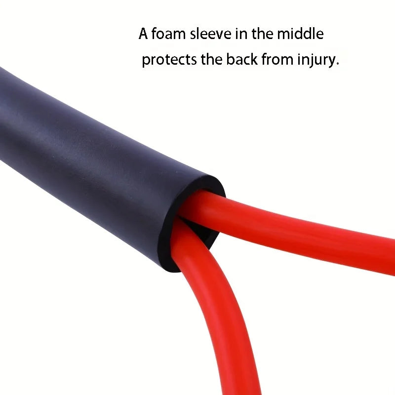 Black foam sleeve protecting red wires on a white background