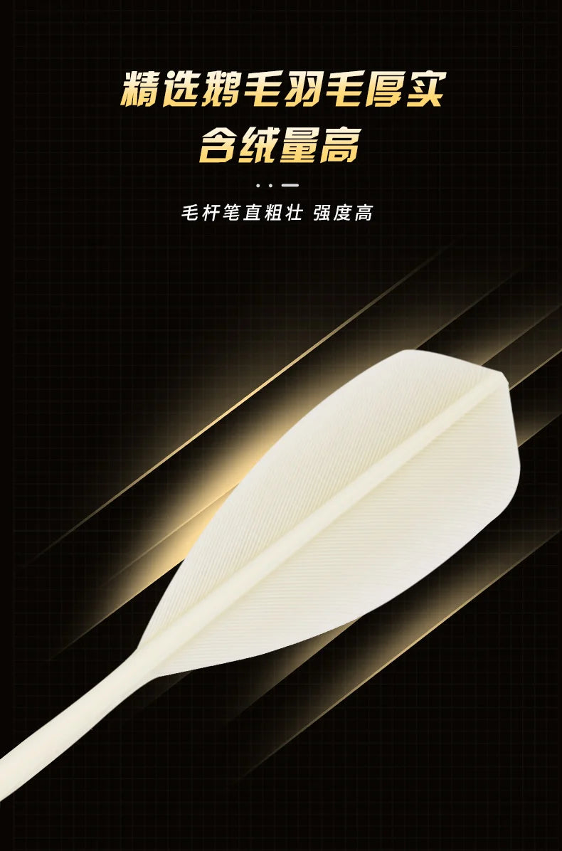 White feather with text on a black background