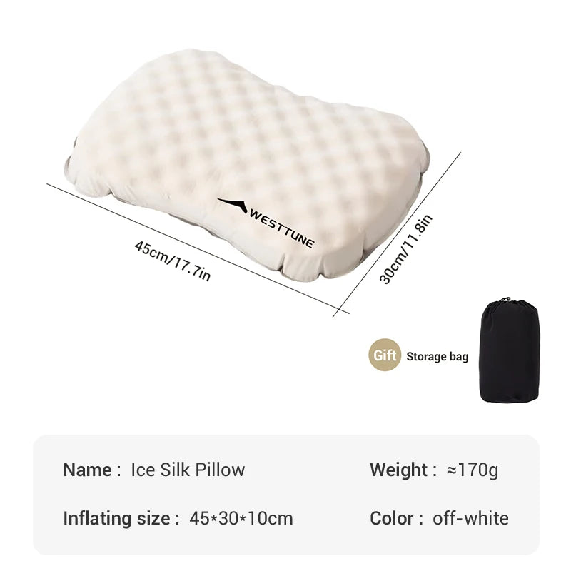 Ice Silk Pillow with Westtune branding and dimensions on a white background
