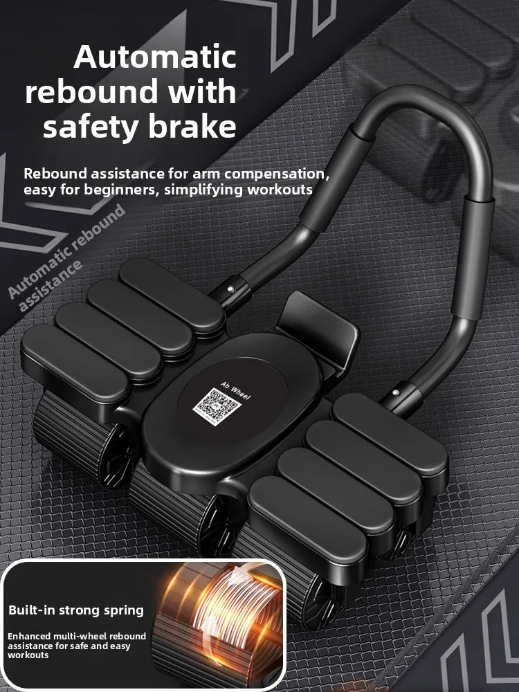 Black arm exercise machine with safety brake feature on a dark background