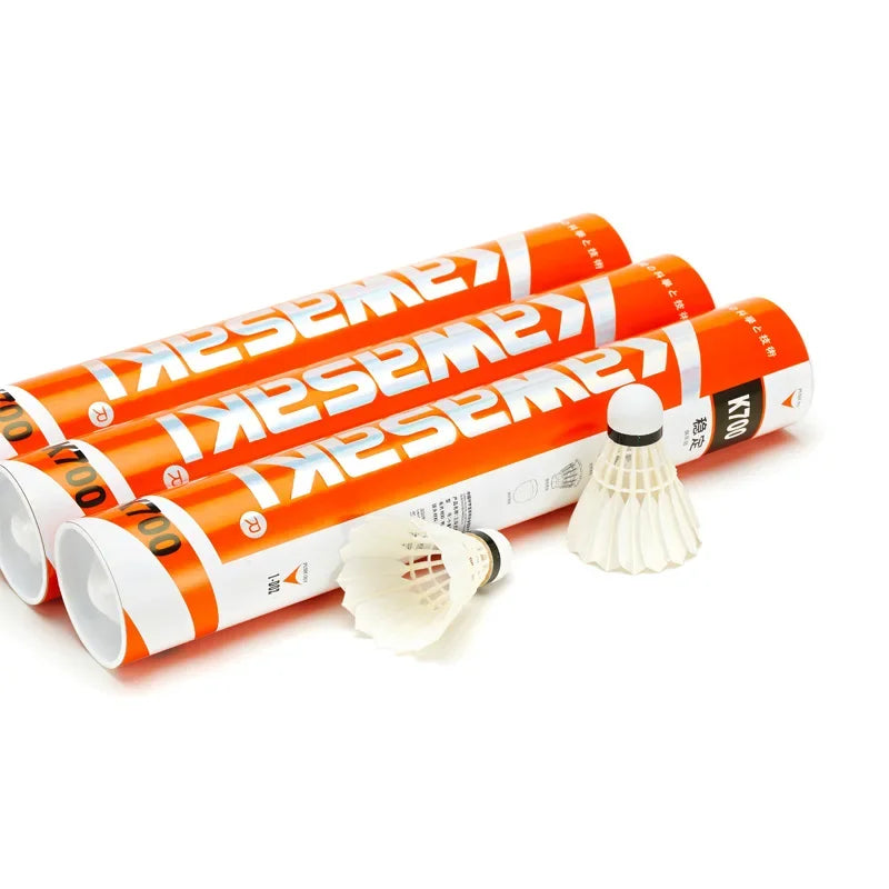 Kawasaki badminton shuttlecocks with orange and white packaging on a white background