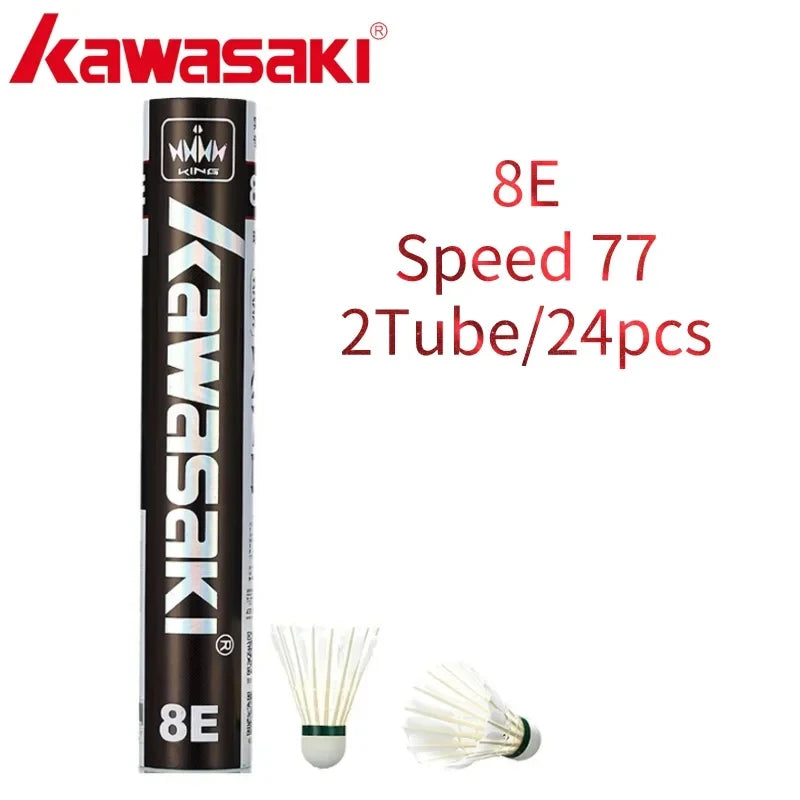 Kawasaki Badminton Shuttlecocks – Goose Feather 8E/10E, Speed 76/77 (12 Pack)
