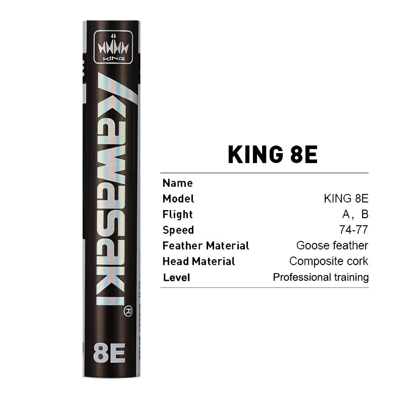 Kawasaki King Series 8E/10E Club & Training Badminton Shuttlecocks – Goose Feather, Speed 76/77
