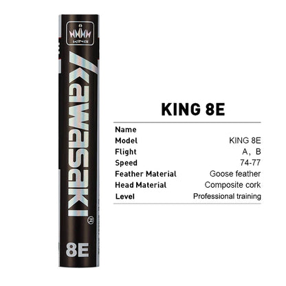 Kawasaki King Series 8E/10E Club & Training Badminton Shuttlecocks – Goose Feather, Speed 76/77