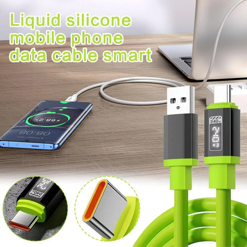 240W Fast Charging USB to Type-C, Type-C to Type-C Data Cable, For Huawei Xiaomi Samsung OPPO VIVO(No digital display)