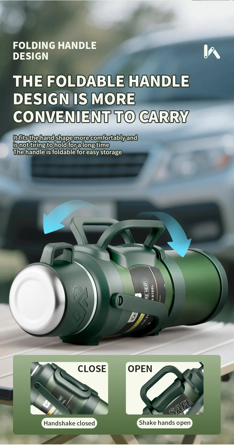 Large Stainless Steel Vacuum Thermos Flask – Double Walled Insulated Bottle for Hot & Cold Drinks