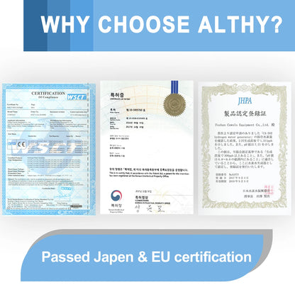 Certifications from Japan and EU displayed with text 'WHY CHOOSE ALTHY?'