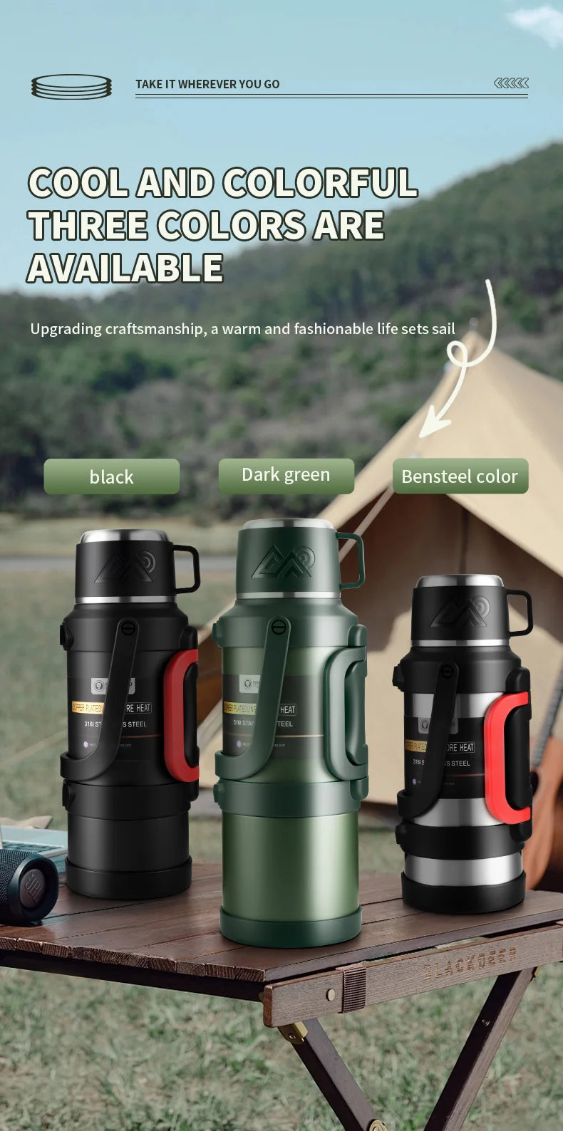 Large Stainless Steel Vacuum Thermos Flask – Double Walled Insulated Bottle for Hot & Cold Drinks