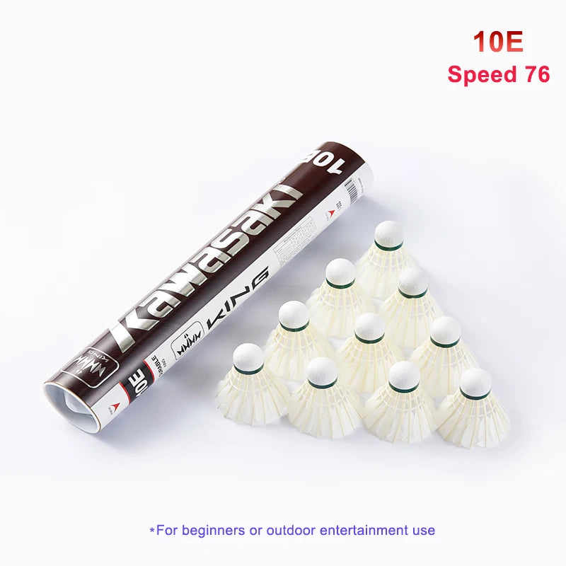 Kawasaki Badminton Shuttlecocks – Goose Feather 8E/10E, Speed 76/77 (12 Pack)