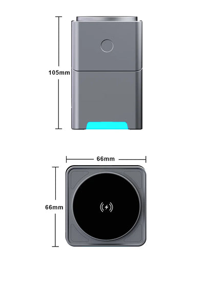 Wireless charging pad with dimensions labeled on a white background