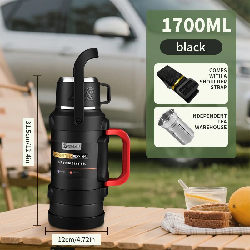 Large Stainless Steel Vacuum Thermos Flask – Double Walled Insulated Bottle for Hot & Cold Drinks