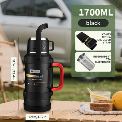 Large Stainless Steel Vacuum Thermos Flask – Double Walled Insulated Bottle for Hot & Cold Drinks